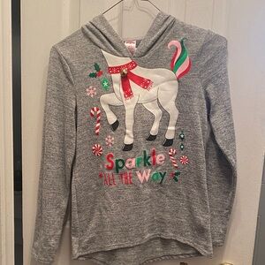 Holiday Time Gray Festive Unicorn Kids Hoodie